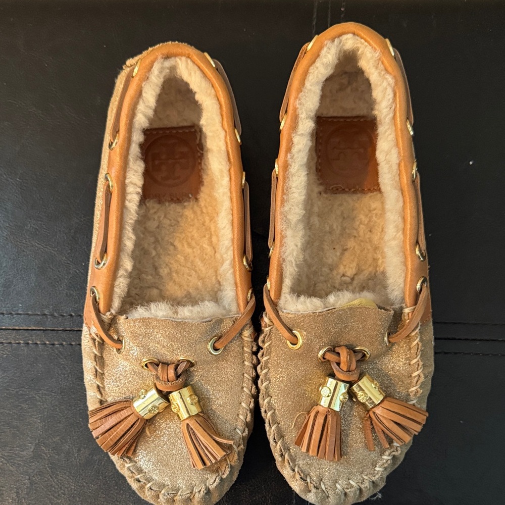 Tory Burch Shearling Lined Moccasins with Tassels